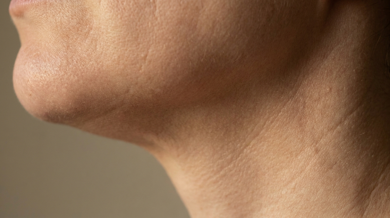 Close crop of natural skin texture along a jawline